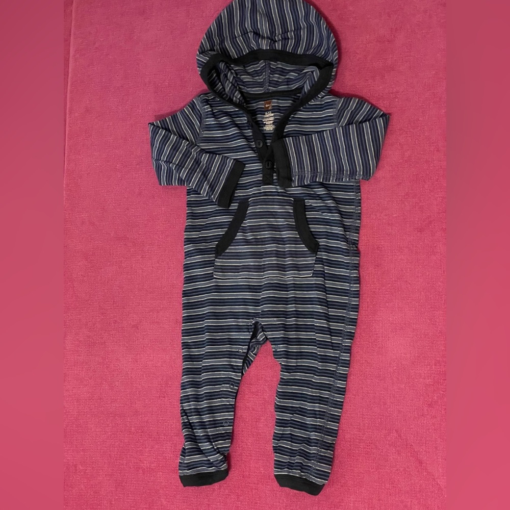 Tea Collection 6/12m Hooded Striped Cotton Romper
